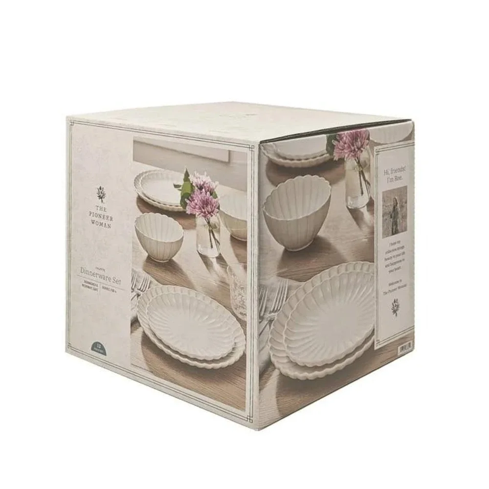 The Pioneer Woman 12-Piece Stoneware Dinnerware Set Cream